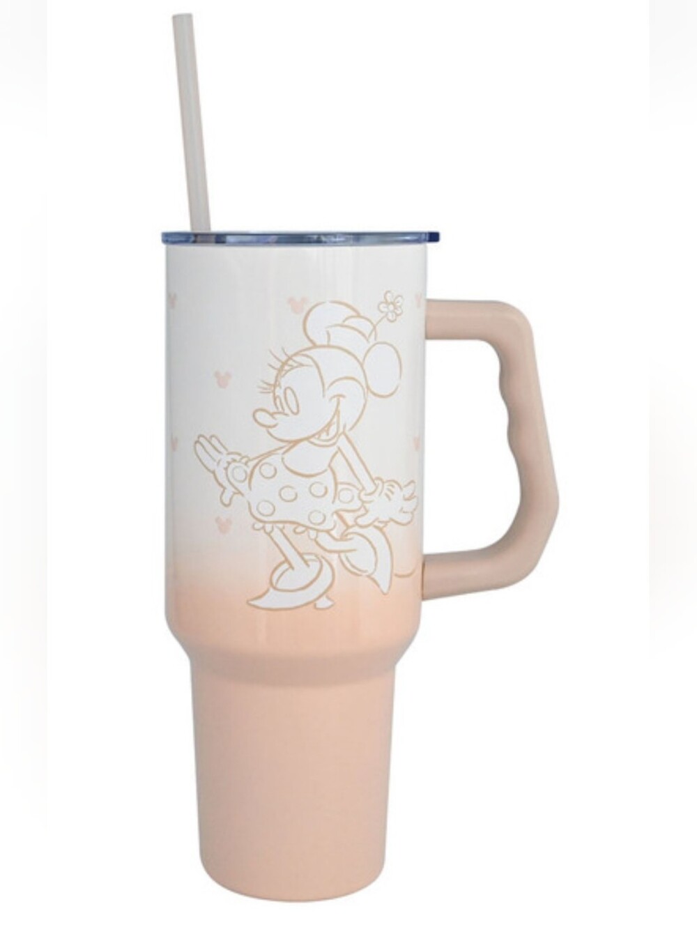 Disney Minnie Mouse Peach Travel Tumbler with Handle Straw Stainless Steel NWT